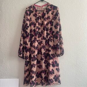 Boden Dorothy Long Sleeve Pink Floral Dress Spring Summer Flowy  US 12 NO BELT